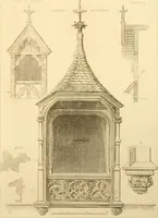 An illustration from Ornaments of the XVth and XVIth centuries. Ancient timber houses at Rouen, Caen, Bauvais, &c., Gothic furniture of the XVth century. Designs for gold & silver ornaments, and designs for iron & brass-work in the style of the XVth & XVIth centuries (1836)