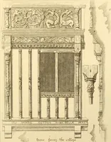 An illustration from Ornaments of the XVth and XVIth centuries. Ancient timber houses at Rouen, Caen, Bauvais, &c., Gothic furniture of the XVth century. Designs for gold & silver ornaments, and designs for iron & brass-work in the style of the XVth & XVIth centuries (1836)