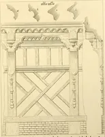 An illustration from Ornaments of the XVth and XVIth centuries. Ancient timber houses at Rouen, Caen, Bauvais, &c., Gothic furniture of the XVth century. Designs for gold & silver ornaments, and designs for iron & brass-work in the style of the XVth & XVIth centuries (1836)