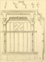 An illustration from Ornaments of the XVth and XVIth centuries. Ancient timber houses at Rouen, Caen, Bauvais, &c., Gothic furniture of the XVth century. Designs for gold & silver ornaments, and designs for iron & brass-work in the style of the XVth & XVIth centuries (1836)