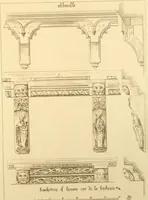 An illustration from Ornaments of the XVth and XVIth centuries. Ancient timber houses at Rouen, Caen, Bauvais, &c., Gothic furniture of the XVth century. Designs for gold & silver ornaments, and designs for iron & brass-work in the style of the XVth & XVIth centuries (1836)
