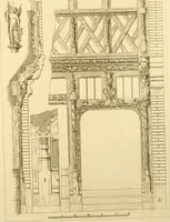 An illustration from Ornaments of the XVth and XVIth centuries. Ancient timber houses at Rouen, Caen, Bauvais, &c., Gothic furniture of the XVth century. Designs for gold & silver ornaments, and designs for iron & brass-work in the style of the XVth & XVIth centuries (1836)