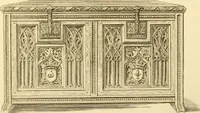 An illustration from Ornaments of the XVth and XVIth centuries. Ancient timber houses at Rouen, Caen, Bauvais, &c., Gothic furniture of the XVth century. Designs for gold & silver ornaments, and designs for iron & brass-work in the style of the XVth & XVIth centuries (1836)
