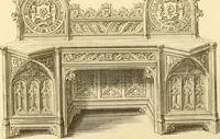 An illustration from Ornaments of the XVth and XVIth centuries. Ancient timber houses at Rouen, Caen, Bauvais, &c., Gothic furniture of the XVth century. Designs for gold & silver ornaments, and designs for iron & brass-work in the style of the XVth & XVIth centuries (1836)
