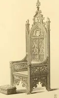 An illustration from Ornaments of the XVth and XVIth centuries. Ancient timber houses at Rouen, Caen, Bauvais, &c., Gothic furniture of the XVth century. Designs for gold & silver ornaments, and designs for iron & brass-work in the style of the XVth & XVIth centuries (1836)