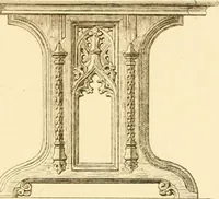 An illustration from Ornaments of the XVth and XVIth centuries. Ancient timber houses at Rouen, Caen, Bauvais, &c., Gothic furniture of the XVth century. Designs for gold & silver ornaments, and designs for iron & brass-work in the style of the XVth & XVIth centuries (1836)