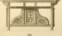 An illustration from Ornaments of the XVth and XVIth centuries. Ancient timber houses at Rouen, Caen, Bauvais, &c., Gothic furniture of the XVth century. Designs for gold & silver ornaments, and designs for iron & brass-work in the style of the XVth & XVIth centuries (1836)