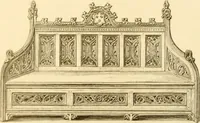 An illustration from Ornaments of the XVth and XVIth centuries. Ancient timber houses at Rouen, Caen, Bauvais, &c., Gothic furniture of the XVth century. Designs for gold & silver ornaments, and designs for iron & brass-work in the style of the XVth & XVIth centuries (1836)