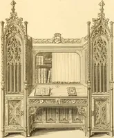 An illustration from Ornaments of the XVth and XVIth centuries. Ancient timber houses at Rouen, Caen, Bauvais, &c., Gothic furniture of the XVth century. Designs for gold & silver ornaments, and designs for iron & brass-work in the style of the XVth & XVIth centuries (1836)