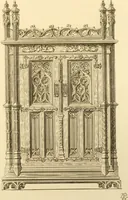 An illustration from Ornaments of the XVth and XVIth centuries. Ancient timber houses at Rouen, Caen, Bauvais, &c., Gothic furniture of the XVth century. Designs for gold & silver ornaments, and designs for iron & brass-work in the style of the XVth & XVIth centuries (1836)