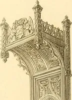 An illustration from Ornaments of the XVth and XVIth centuries. Ancient timber houses at Rouen, Caen, Bauvais, &c., Gothic furniture of the XVth century. Designs for gold & silver ornaments, and designs for iron & brass-work in the style of the XVth & XVIth centuries (1836)