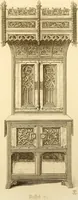 An illustration from Ornaments of the XVth and XVIth centuries. Ancient timber houses at Rouen, Caen, Bauvais, &c., Gothic furniture of the XVth century. Designs for gold & silver ornaments, and designs for iron & brass-work in the style of the XVth & XVIth centuries (1836)