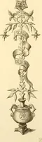 An illustration from Ornaments of the XVth and XVIth centuries. Ancient timber houses at Rouen, Caen, Bauvais, &c., Gothic furniture of the XVth century. Designs for gold & silver ornaments, and designs for iron & brass-work in the style of the XVth & XVIth centuries (1836)