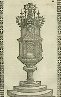 An illustration from Ornatvs ecclesiasticvs, hoc est, Compendivm praecipvarvm rervm, qvibvs qvaevis rite decenterqve compositae ecclesiae exornari, ac redimiri debent : omnibus ecclesiarum praelatis & rectoribus, per totam Ratisbonensem Dioecesin cum primis necessarium, Latinè & Germanicè, adiectis etiam quarundam suppellectilium figuris (1591)