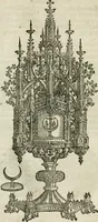 An illustration from Ornatvs ecclesiasticvs, hoc est, Compendivm praecipvarvm rervm, qvibvs qvaevis rite decenterqve compositae ecclesiae exornari, ac redimiri debent : omnibus ecclesiarum praelatis & rectoribus, per totam Ratisbonensem Dioecesin cum primis necessarium, Latinè & Germanicè, adiectis etiam quarundam suppellectilium figuris (1591)