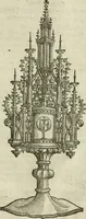 An illustration from Ornatvs ecclesiasticvs, hoc est, Compendivm praecipvarvm rervm, qvibvs qvaevis rite decenterqve compositae ecclesiae exornari, ac redimiri debent : omnibus ecclesiarum praelatis & rectoribus, per totam Ratisbonensem Dioecesin cum primis necessarium, Latinè & Germanicè, adiectis etiam quarundam suppellectilium figuris (1591)