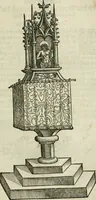 An illustration from Ornatvs ecclesiasticvs, hoc est, Compendivm praecipvarvm rervm, qvibvs qvaevis rite decenterqve compositae ecclesiae exornari, ac redimiri debent : omnibus ecclesiarum praelatis & rectoribus, per totam Ratisbonensem Dioecesin cum primis necessarium, Latinè & Germanicè, adiectis etiam quarundam suppellectilium figuris (1591)