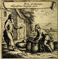 An illustration from Orphevs evcharisticvs. Sive devs absconditvs humanitatis illecebris illustriores mundi partes ad se pertrahens, vltroneas arcanae maiestatis adoratrices (1657)