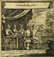 An illustration from Orphevs evcharisticvs. Sive devs absconditvs humanitatis illecebris illustriores mundi partes ad se pertrahens, vltroneas arcanae maiestatis adoratrices (1657)