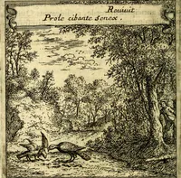 An illustration from Orphevs evcharisticvs. Sive devs absconditvs humanitatis illecebris illustriores mundi partes ad se pertrahens, vltroneas arcanae maiestatis adoratrices (1657)