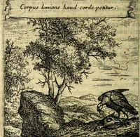 An illustration from Orphevs evcharisticvs. Sive devs absconditvs humanitatis illecebris illustriores mundi partes ad se pertrahens, vltroneas arcanae maiestatis adoratrices (1657)