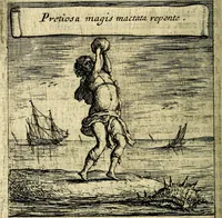 An illustration from Orphevs evcharisticvs. Sive devs absconditvs humanitatis illecebris illustriores mundi partes ad se pertrahens, vltroneas arcanae maiestatis adoratrices (1657)