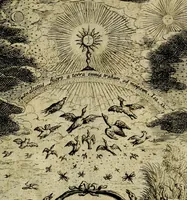 An illustration from Orphevs evcharisticvs. Sive devs absconditvs humanitatis illecebris illustriores mundi partes ad se pertrahens, vltroneas arcanae maiestatis adoratrices (1657)