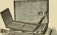 An illustration from The painters' encyclopædia. Containing definitions of all important words in the art of plain and artistic painting, with details of practice in coach, carriage, railway car, house, sign and ornamental painting, including graining, marbling ... and valuable hints and helps in scene painting, porcelain painting, plain painting, distemper painting, and all work in which a brush, pencil or palette is used (1887)