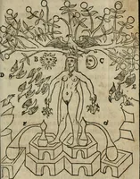 An illustration from Pandora, das ist, Die edleste Gab Gottes, oder, Der werde vnnd heilsamme Stein der Weysen, mit welchem die alten Philosophi, auch Theophrastus Paracelsus, die vnvolkom[m]ene Metallen, durch Gewalt des Fewrs verbessert, sampt allerley schädliche vnd unheilsame Kranckheiten, innerlich vnd eusserlich haben vertrieben : ein Guldener Schatz, welcher durch einen Liebhaber diser Kunst, von seinem Untergang errettet ist worden, vnnd zu Nutz allen Menschen, fürnem[m]lich den Liebhabern der Paracelsischen Artzney, erst jetz in Truck verfertiget (1582)