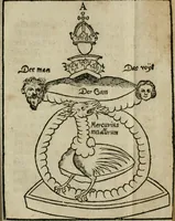 An illustration from Pandora, das ist, Die edleste Gab Gottes, oder, Der werde vnnd heilsamme Stein der Weysen, mit welchem die alten Philosophi, auch Theophrastus Paracelsus, die vnvolkom[m]ene Metallen, durch Gewalt des Fewrs verbessert, sampt allerley schädliche vnd unheilsame Kranckheiten, innerlich vnd eusserlich haben vertrieben : ein Guldener Schatz, welcher durch einen Liebhaber diser Kunst, von seinem Untergang errettet ist worden, vnnd zu Nutz allen Menschen, fürnem[m]lich den Liebhabern der Paracelsischen Artzney, erst jetz in Truck verfertiget (1582)