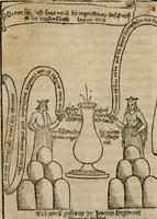 An illustration from Pandora, das ist, Die edleste Gab Gottes, oder, Der werde vnnd heilsamme Stein der Weysen, mit welchem die alten Philosophi, auch Theophrastus Paracelsus, die vnvolkom[m]ene Metallen, durch Gewalt des Fewrs verbessert, sampt allerley schädliche vnd unheilsame Kranckheiten, innerlich vnd eusserlich haben vertrieben : ein Guldener Schatz, welcher durch einen Liebhaber diser Kunst, von seinem Untergang errettet ist worden, vnnd zu Nutz allen Menschen, fürnem[m]lich den Liebhabern der Paracelsischen Artzney, erst jetz in Truck verfertiget (1582)