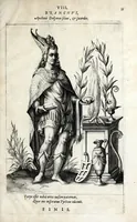 An illustration from Parnassus biceps : in cujus priore jugo musarum deorumque praesidum Hippocrenes : in altero deorum fatidicorum phoebadum, et vatum illustriorum qui priscis seculis oraculis, & praedictionibus claruerunt imagines proponuntur, & distichis latinis explicantur (1627)