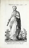 An illustration from Parnassus biceps : in cujus priore jugo musarum deorumque praesidum Hippocrenes : in altero deorum fatidicorum phoebadum, et vatum illustriorum qui priscis seculis oraculis, & praedictionibus claruerunt imagines proponuntur, & distichis latinis explicantur (1627)