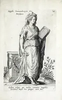 An illustration from Parnassus biceps : in cujus priore jugo musarum deorumque praesidum Hippocrenes : in altero deorum fatidicorum phoebadum, et vatum illustriorum qui priscis seculis oraculis, & praedictionibus claruerunt imagines proponuntur, & distichis latinis explicantur (1627)