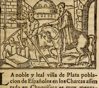 An illustration from Parte primera de la Chronica del Perv : qve tracta la demarcacion de sus prouincias, la descripcion dellas, las fundaciones de las nueuas ciudades, los ritos y costumbres delos Indios, y otras cosas estrañas dignas de ser sabidas (1554)