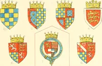 An illustration from The particular description of England. 1588. With views of some of the chief towns and armorial bearings of nobles and bishops (1879)