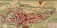An illustration from The particular description of England. 1588. With views of some of the chief towns and armorial bearings of nobles and bishops (1879)