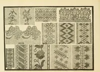 An illustration from Patterns for needle work, including the various kinds of embroidery, lace-work, etc., with diagrams showing the methods of making the various stitches (1882)