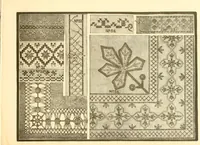 An illustration from Patterns for needle work, including the various kinds of embroidery, lace-work, etc., with diagrams showing the methods of making the various stitches (1882)