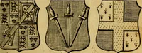 An illustration from The peerage of England : a complete view of the several orders of nobility ... together with an introduction, shewing the high and illustrious extraction of our most gracious sovereign: also an historical account of all the offices of state, usually filled by the nobility, the arms of the all the Lords spiritual and temporal, three useful plates teaching the art of heraldry, &c. &c. &c. (1766)