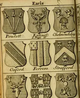 An illustration from The peerage of England : a complete view of the several orders of nobility ... together with an introduction, shewing the high and illustrious extraction of our most gracious sovereign: also an historical account of all the offices of state, usually filled by the nobility, the arms of the all the Lords spiritual and temporal, three useful plates teaching the art of heraldry, &c. &c. &c. (1766)