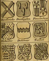 An illustration from The peerage of England : a complete view of the several orders of nobility ... together with an introduction, shewing the high and illustrious extraction of our most gracious sovereign: also an historical account of all the offices of state, usually filled by the nobility, the arms of the all the Lords spiritual and temporal, three useful plates teaching the art of heraldry, &c. &c. &c. (1766)