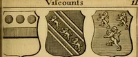 An illustration from The peerage of England : a complete view of the several orders of nobility ... together with an introduction, shewing the high and illustrious extraction of our most gracious sovereign: also an historical account of all the offices of state, usually filled by the nobility, the arms of the all the Lords spiritual and temporal, three useful plates teaching the art of heraldry, &c. &c. &c. (1766)