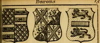 An illustration from The peerage of England : a complete view of the several orders of nobility ... together with an introduction, shewing the high and illustrious extraction of our most gracious sovereign: also an historical account of all the offices of state, usually filled by the nobility, the arms of the all the Lords spiritual and temporal, three useful plates teaching the art of heraldry, &c. &c. &c. (1766)