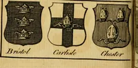An illustration from The peerage of England : a complete view of the several orders of nobility ... together with an introduction, shewing the high and illustrious extraction of our most gracious sovereign: also an historical account of all the offices of state, usually filled by the nobility, the arms of the all the Lords spiritual and temporal, three useful plates teaching the art of heraldry, &c. &c. &c. (1766)