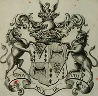 An illustration from The peerage of England : containing a genealogical and historical account of all the peers of England ... : collected from records, old wills, authentick manuscripts, our most approv'd historians, and other authorities (1735)