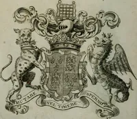 An illustration from The peerage of England : containing a genealogical and historical account of all the peers of England ... : collected from records, old wills, authentick manuscripts, our most approv'd historians, and other authorities (1735)
