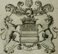 An illustration from The peerage of England : containing a genealogical and historical account of all the peers of England ... : collected from records, old wills, authentick manuscripts, our most approv'd historians, and other authorities (1735)