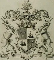 An illustration from The peerage of England : containing a genealogical and historical account of all the peers of England ... : collected from records, old wills, authentick manuscripts, our most approv'd historians, and other authorities (1735)