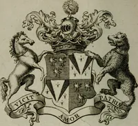 An illustration from The peerage of England : containing a genealogical and historical account of all the peers of England ... : collected from records, old wills, authentick manuscripts, our most approv'd historians, and other authorities (1735)